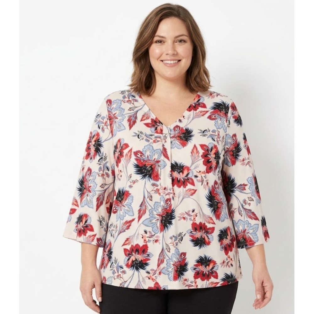 Liz Claiborne size XXL V neck Floral Feminine Stretch Knit Top Office Career